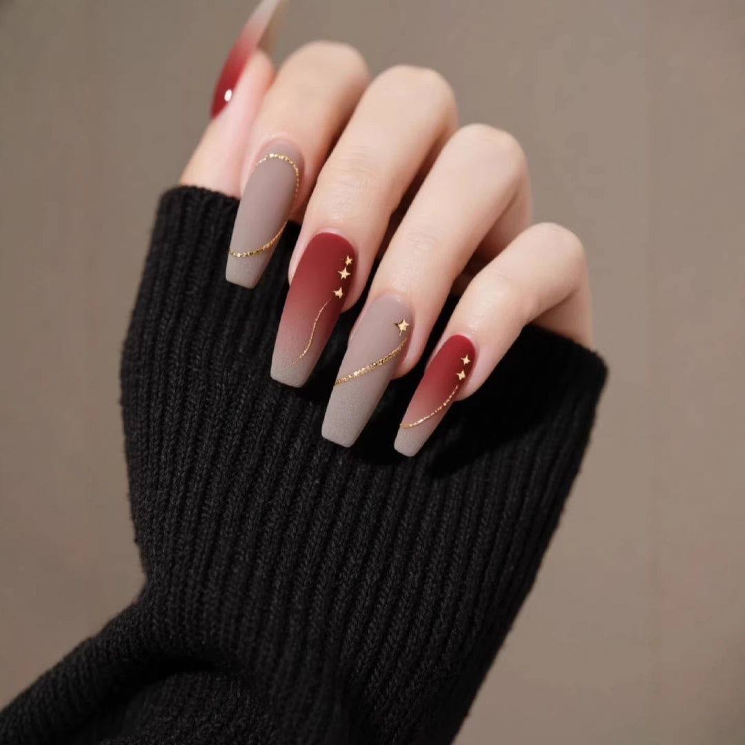 Artistic Gradient Press-On Nail Set with Star Accents
