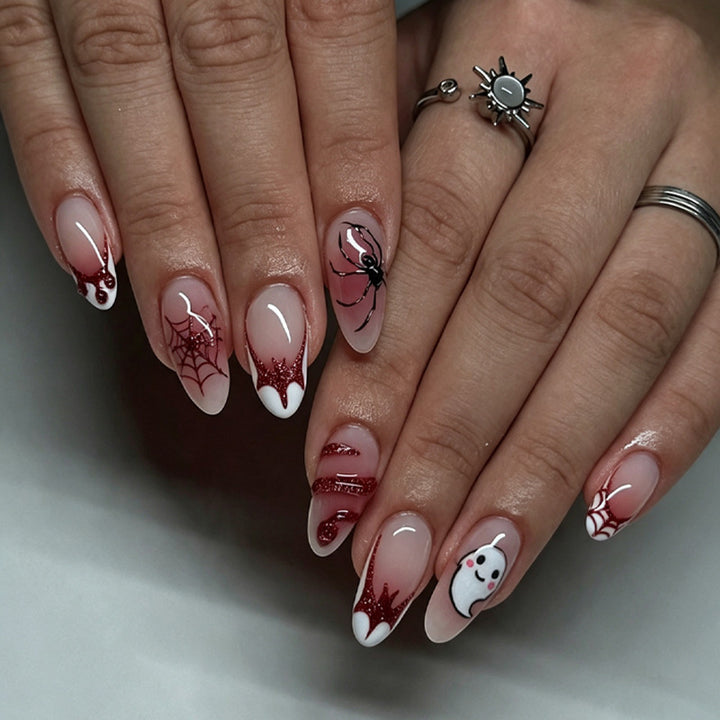 Halloween Fake Nail Set with spooky spider and ghost designs Kalsten
