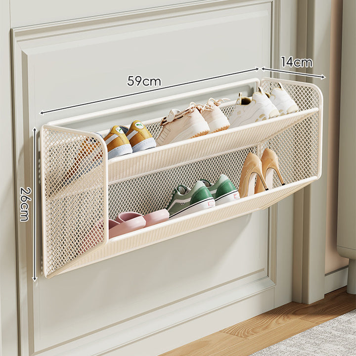 Wall-Mounted Fold-Down Mesh Shoe Shelf Organizer for Slim Entryways