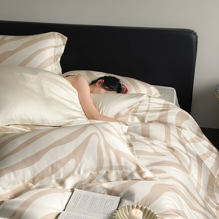 Luxurious satin bedding set with elegant wave and zebra pattern