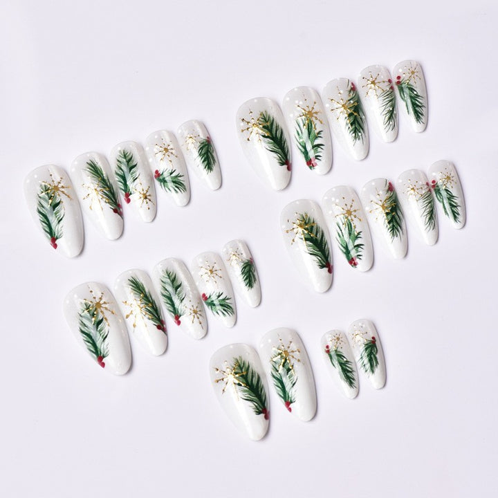Artificial nail set with elegant Christmas motifs and golden accents Kalsten
