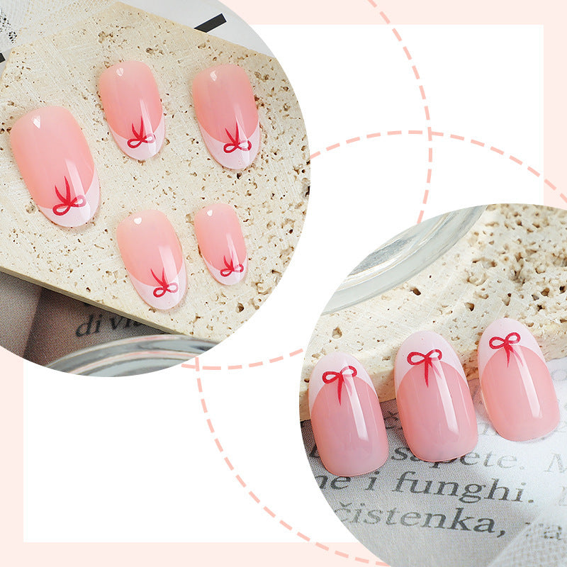 Elegant Artificial Nail Set with Delicate Bow Accents Kalsten