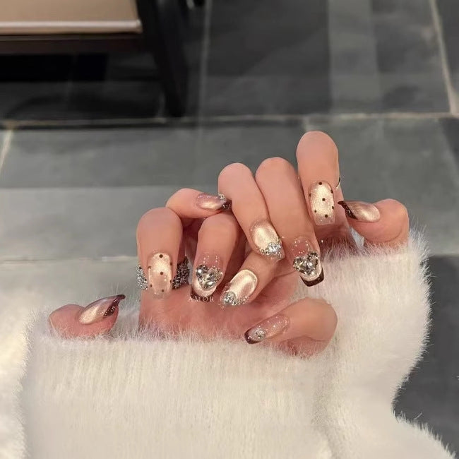 Glamorous Press-On Nail Art Set with Heart and Polka Dot Designs