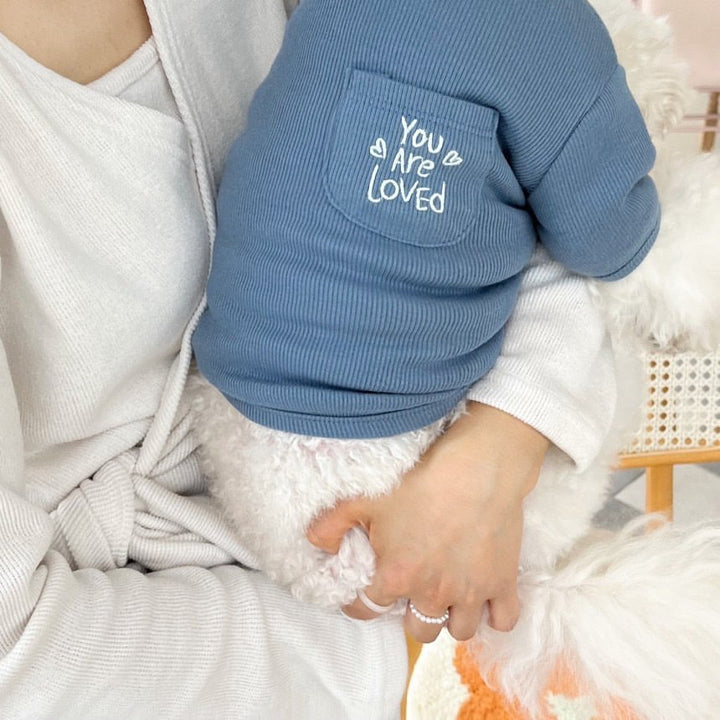 Ribbed Thermal Cotton Dog Pullover with Embroidered Pocket