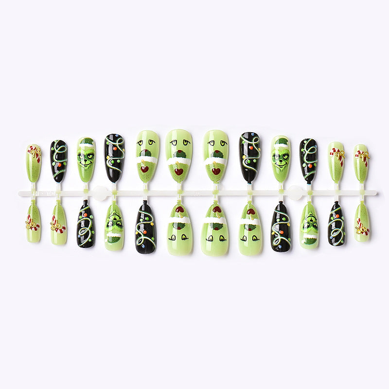 Festive Grinch-Themed Press-On Nail Art Set Kalsten