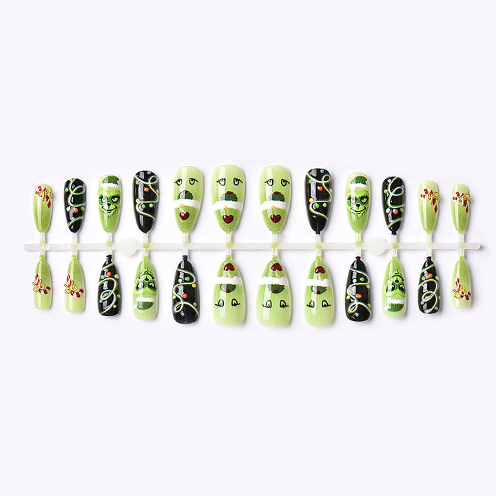 Festive Grinch-Themed Press-On Nail Art Set Kalsten