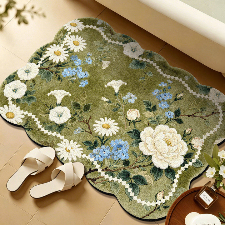 Floral Embroidered Bath Mat