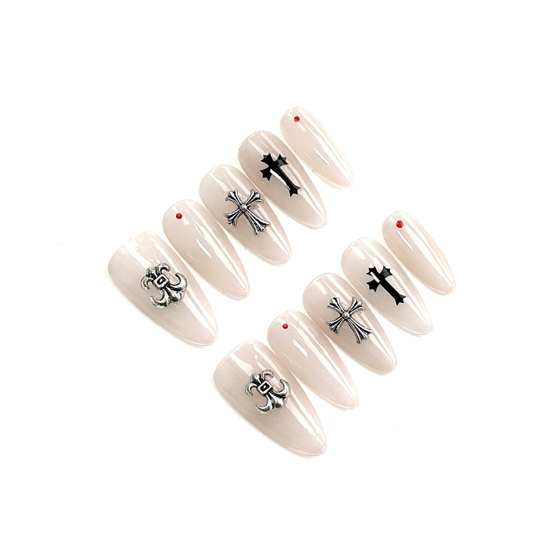 Artistic Themed Press-On Nails with Decorative Elements