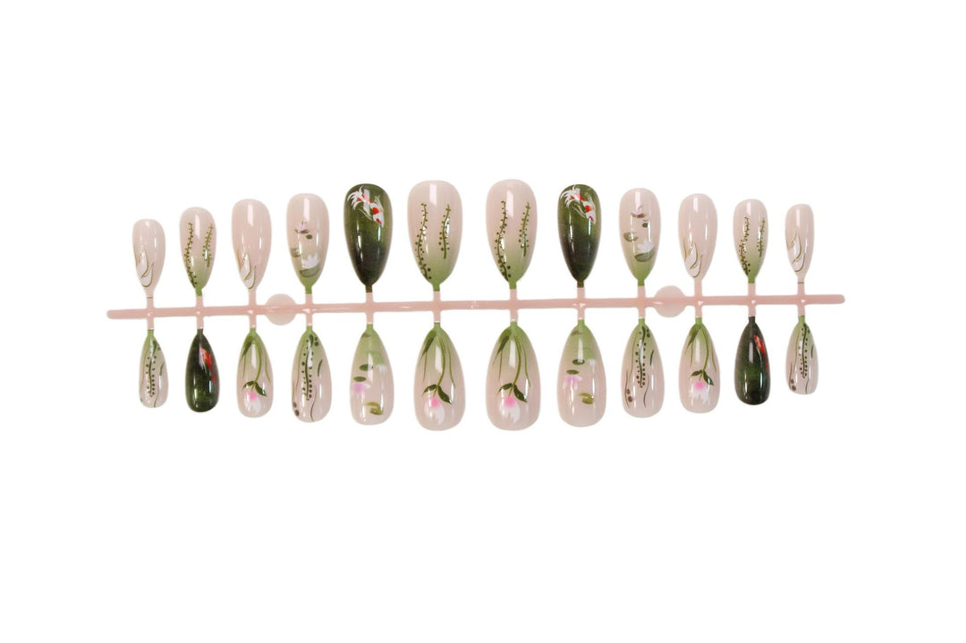 Acrylic nail set with floral designs and elegant accents Kalsten