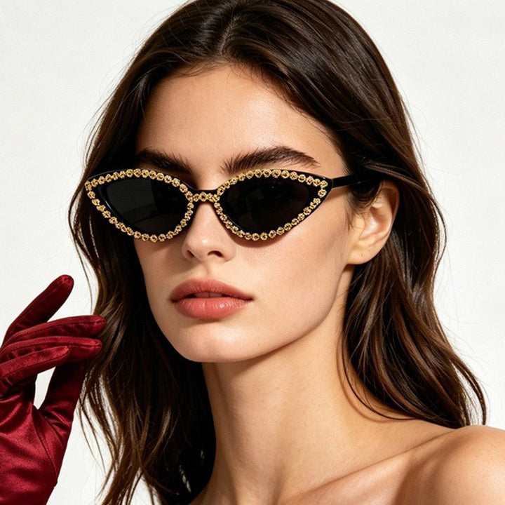 Women's Cat-Eye Sunglasses with Sparkling Flower Decoration Kalsten