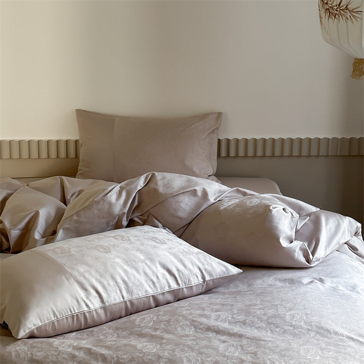 Premium-Jacquard-Satin-Duvet-Cover-Set with subtle floral relief