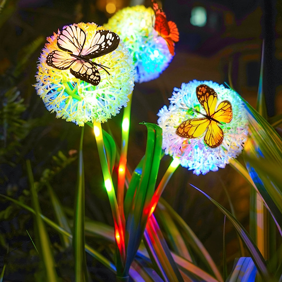 Decorative Solar LED Garden Dandelion Stake Lights With Butterfly Accents Kalsten