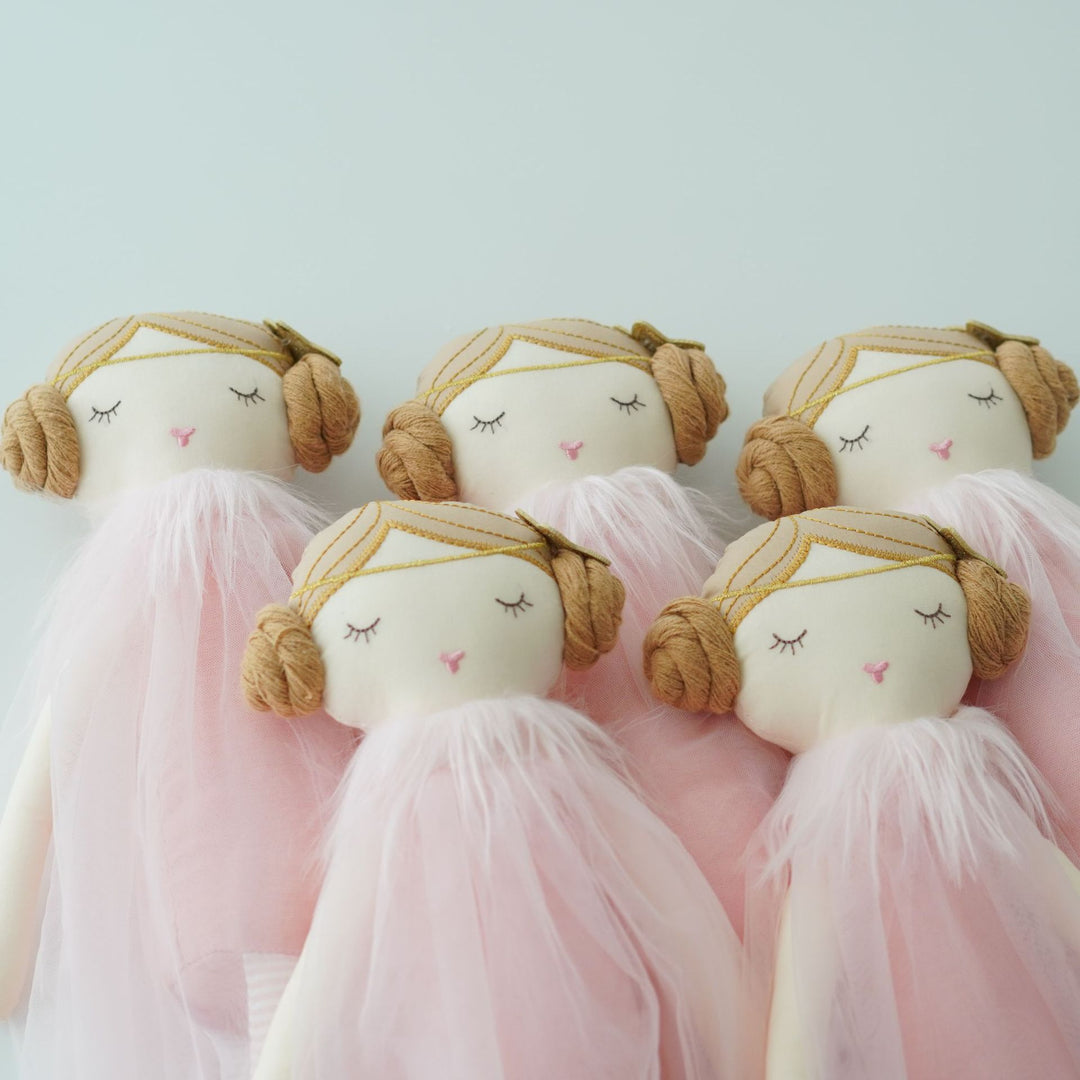 Handmade Plush Princess Rag Doll with Tulle Skirt and Long Striped Legs