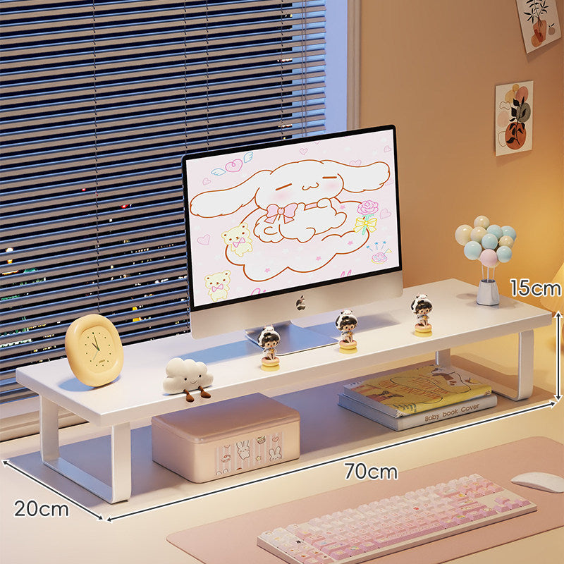 Elevated Monitor Riser Stand with Wood-Effect Top Metal Frame and Under-Shelf Storage