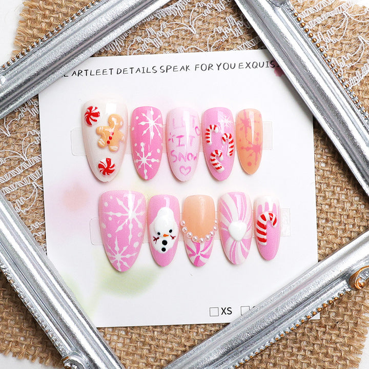 Acrylic nail set with festive Christmas designs and glamorous accents Kalsten