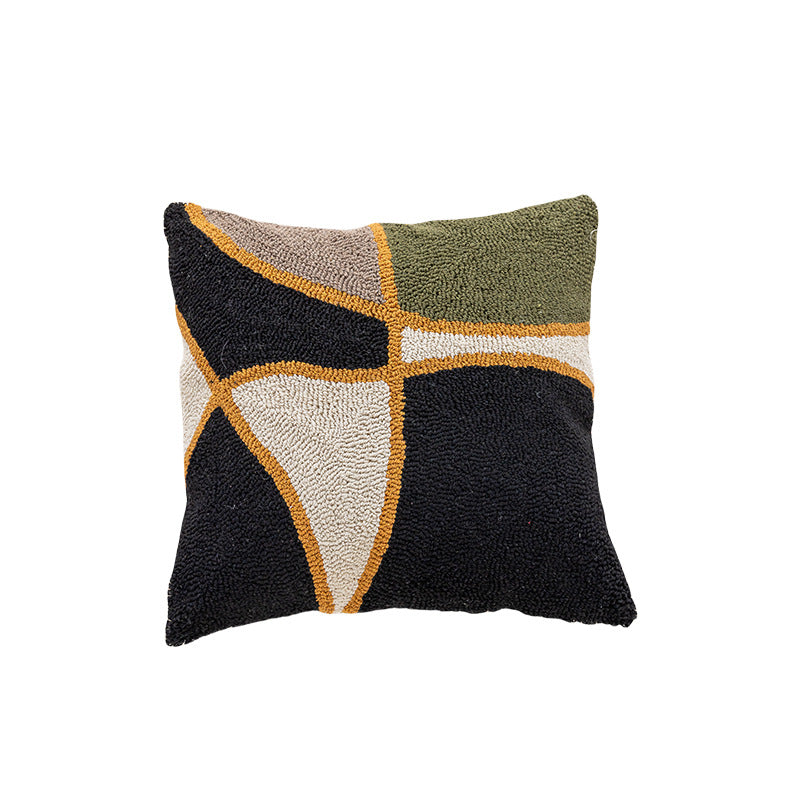 Hand-Tufted Abstract Geometric Loop-Pile Throw Pillow Cover with Hidden Zipper