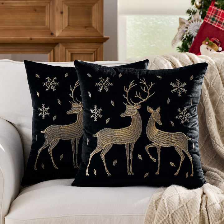 Decorative Holiday Throw Pillow with Deer Silhouette