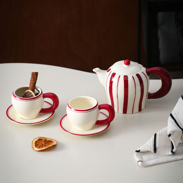 Ceramic Espresso Cup Set with Saucer and Elegant Vintage Handle