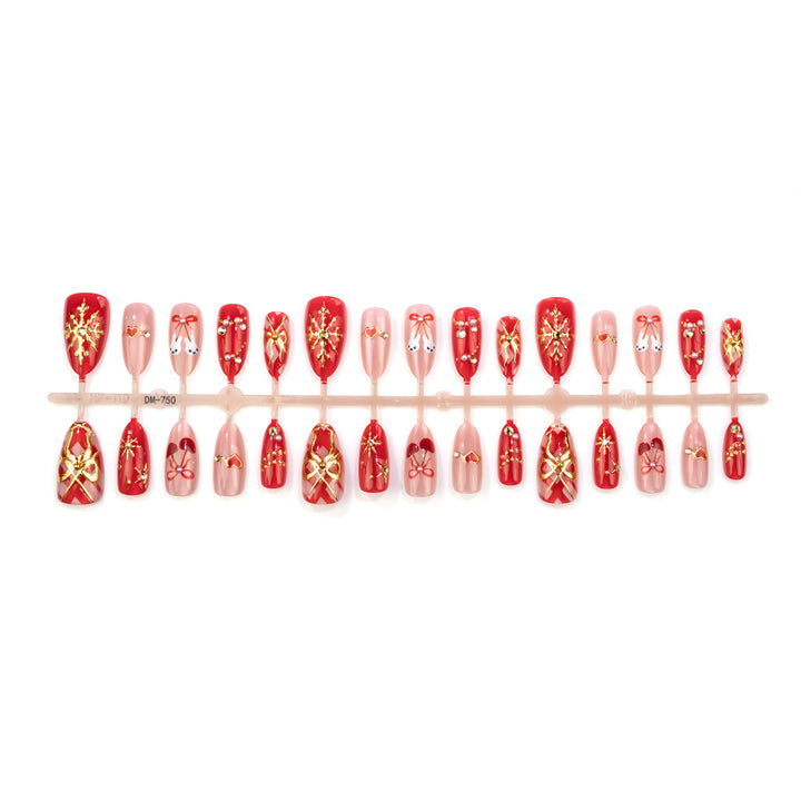 Artistic Press-On Nail Set with Heart and Floral Design Kalsten