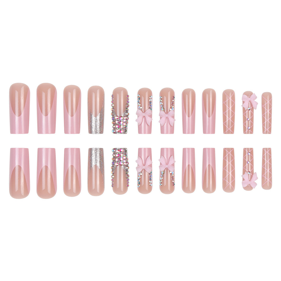Decorative Rhinestone and Bow Long Press-On Nails Kalsten