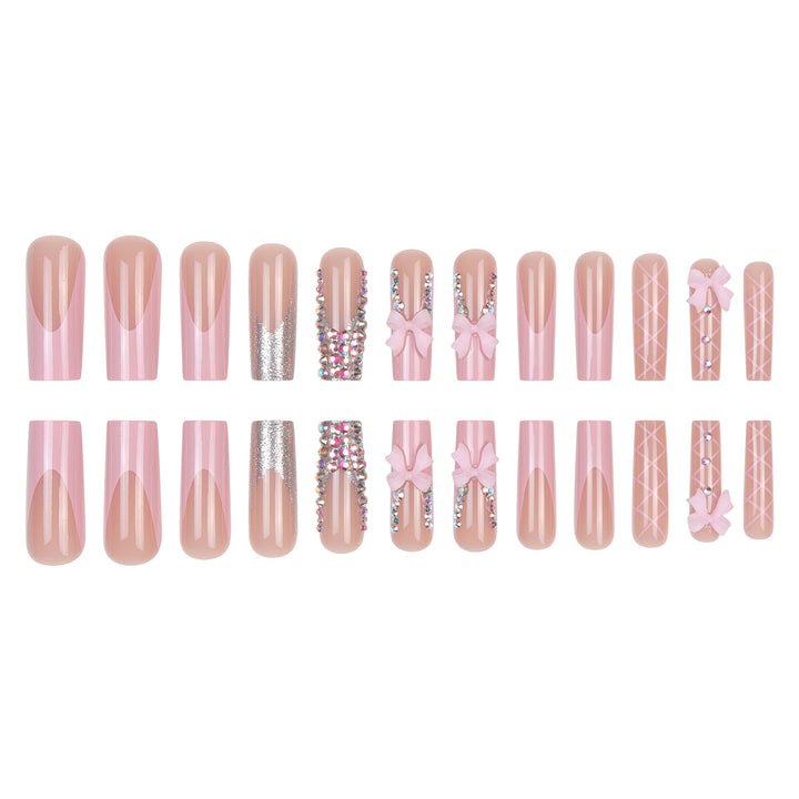 Decorative Rhinestone and Bow Long Press-On Nails Kalsten