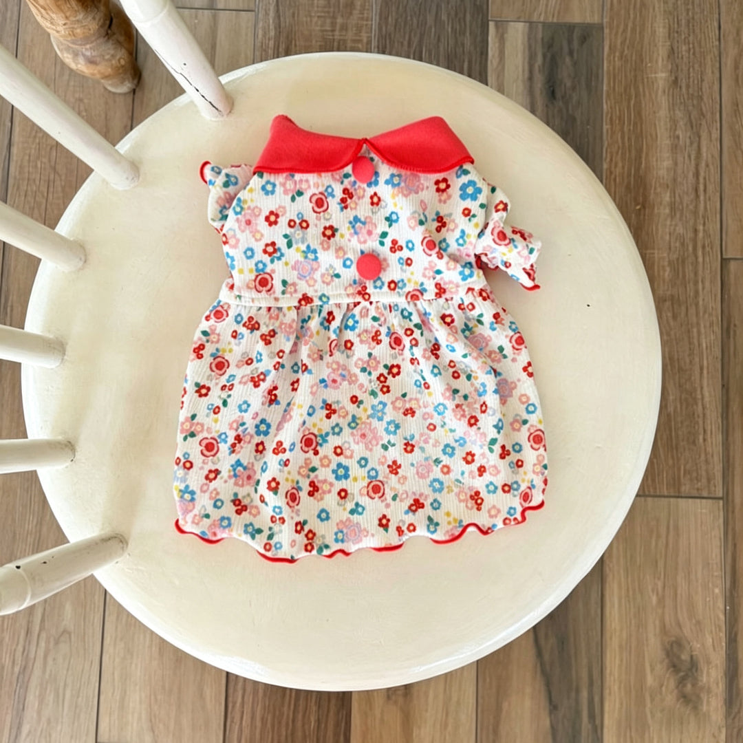 Baby Floral Ribbed Cotton Dress with Peter Pan Collar