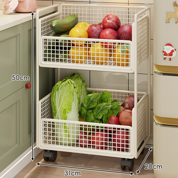 Two-Tier Metal Mesh Pantry and Countertop Produce Storage Rack with Deep Ventilated Baskets
