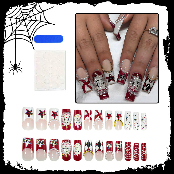 Acrylic nail set with creative horror patterns and glamorous 3D decorations Kalsten