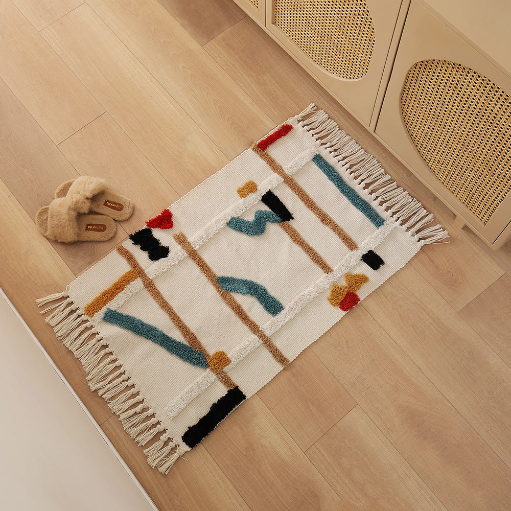 Woven rug in Boho-minimalist style with contrasted tufting and cotton fringes Kalsten