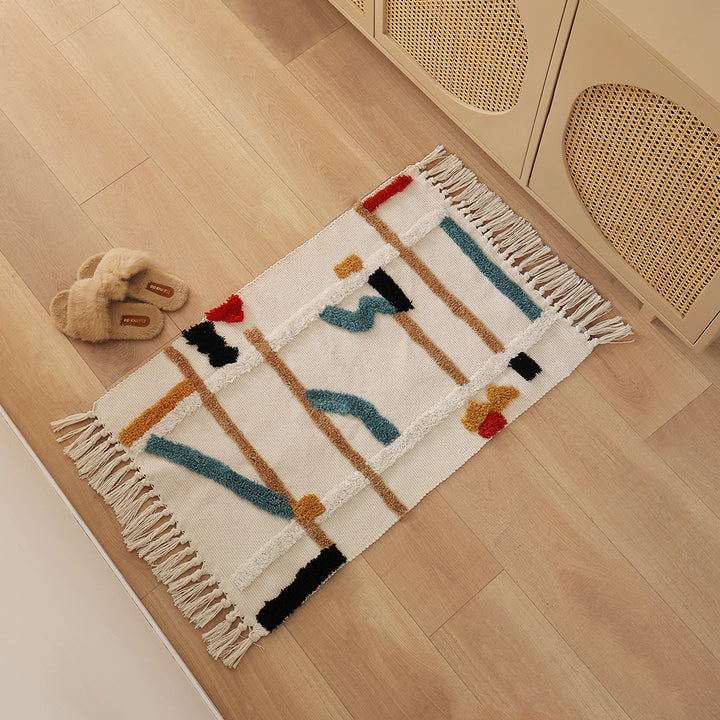 Woven rug in Boho-minimalist style with contrasted tufting and cotton fringes Kalsten