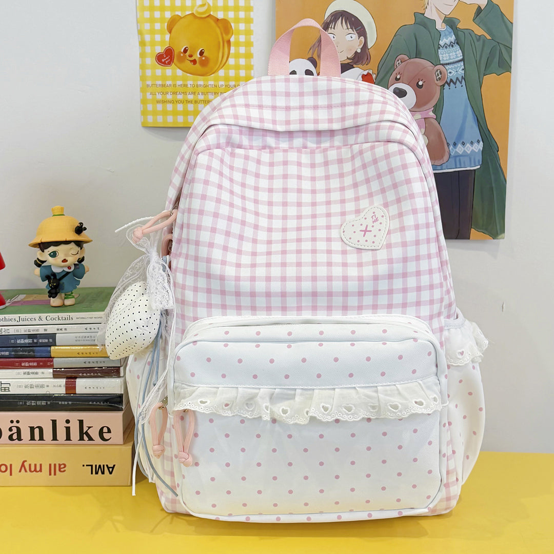 Playful Gingham Print Backpack