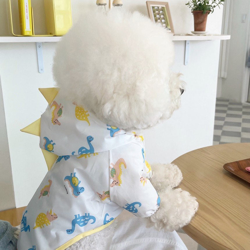 Waterproof Hooded Dino-Print Dog Raincoat with Spiked Hood