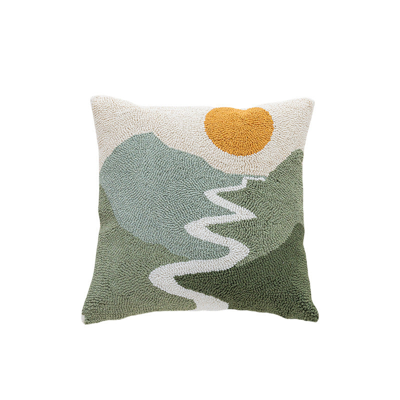 Hand-Tufted Abstract Geometric Loop-Pile Throw Pillow Cover with Hidden Zipper