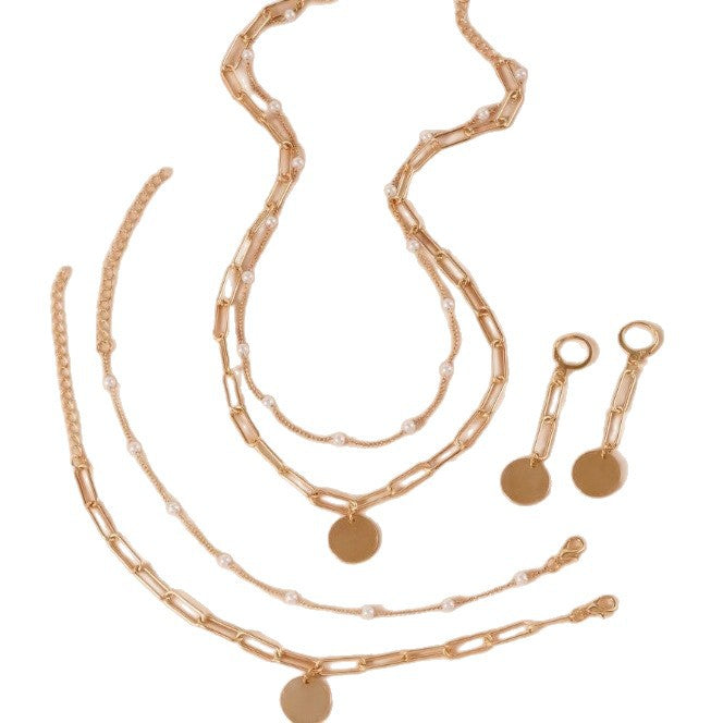 Elegant Pearl and Gold Chain Jewelry Set Kalsten