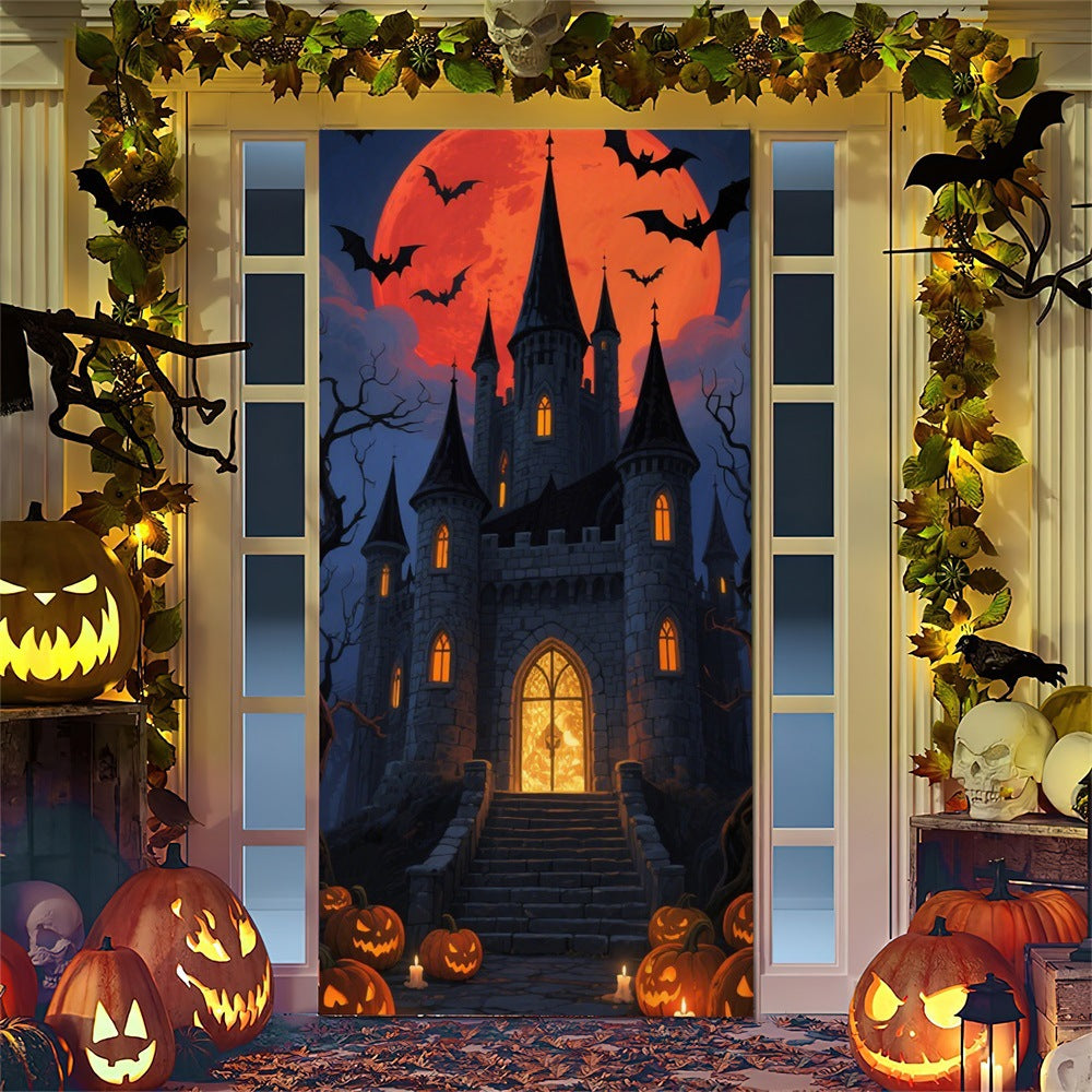 Halloween door poster with large-format Grim Reaper illustration and reusable PVC tarp fabric