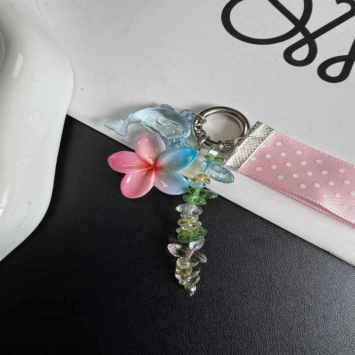 Whimsical Dolphin and Flower Charm Keychain Kalsten