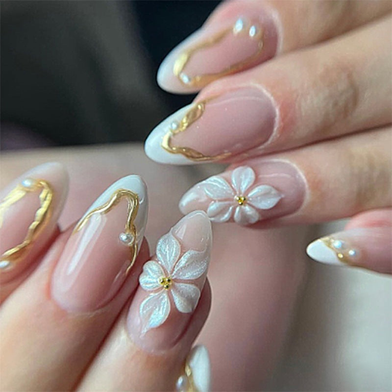 Acrylic nail set with elegant flower and glitter decoration Kalsten