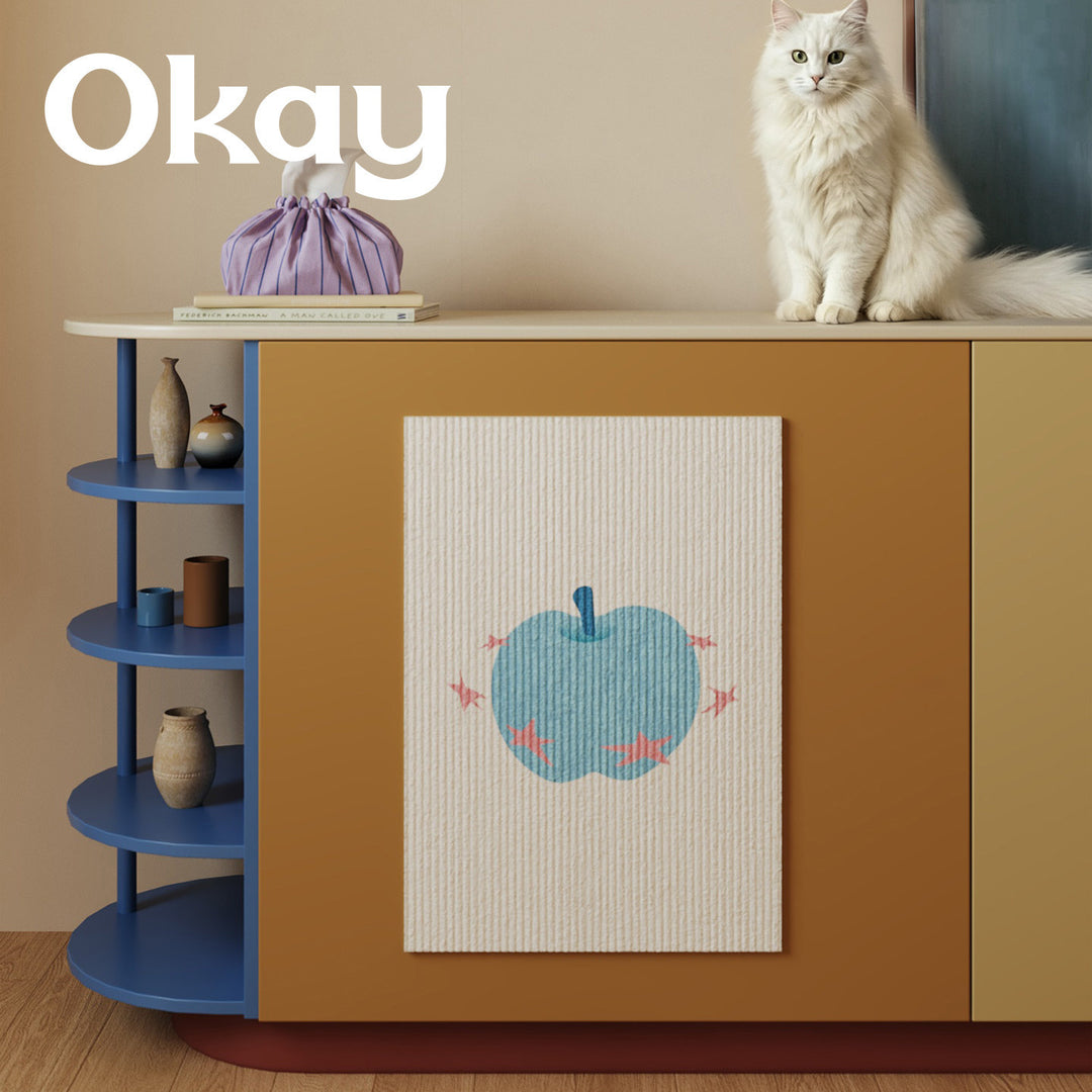 Textured Ribbed Cotton Wall Art Panel with Playful Apple Print