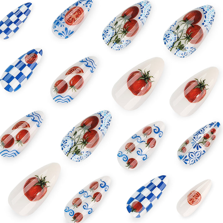 Artistic Stiletto Nails with Cheerful Tomato Design Kalsten