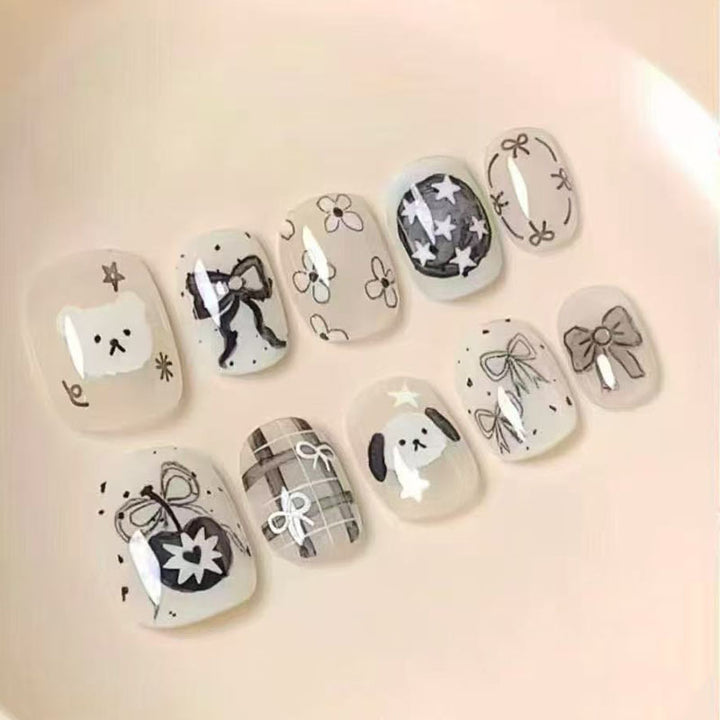 Artistic Coffee-Inspired Press-On Nail Art Set Kalsten