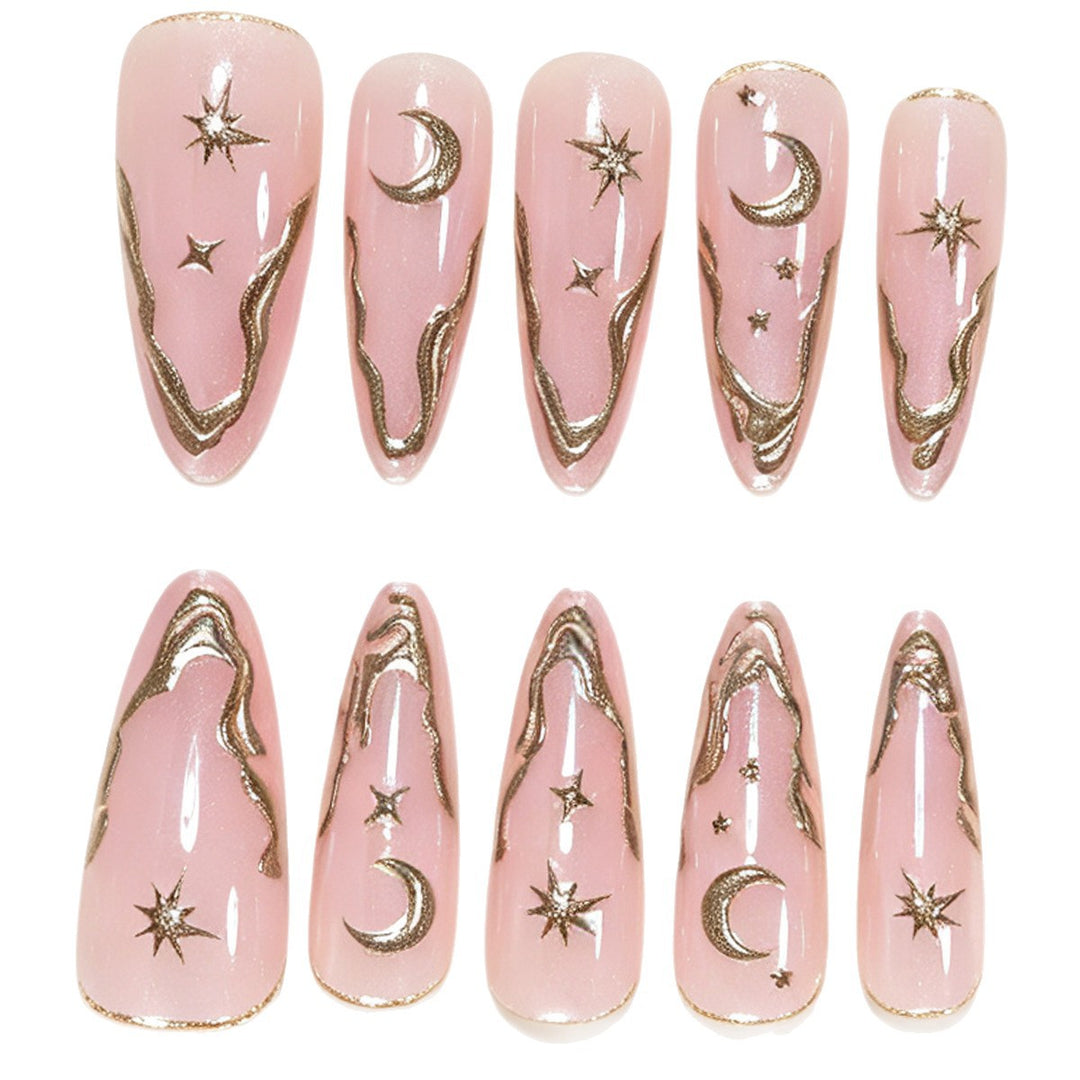 Artistic Stiletto Nail Art Tips with Celestial Accents Kalsten
