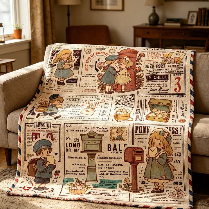 Cozy Vintage-Themed Fleece Blanket Kalsten