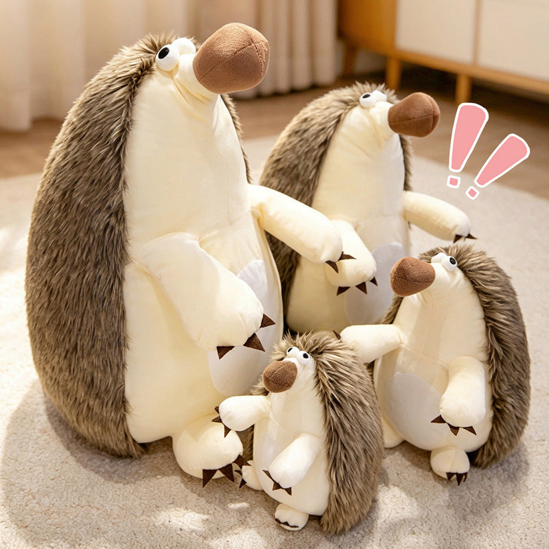Plush Sitting Long-Fur Hedgehog Comforter Toy with Oversized Snout and Soft Bean-Fill Body Kalsten