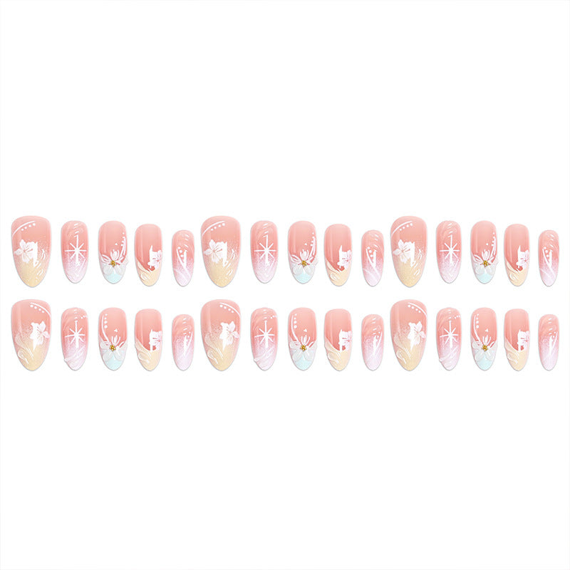 Artificial nail set with intricately detailed floral designs and shine accents Kalsten