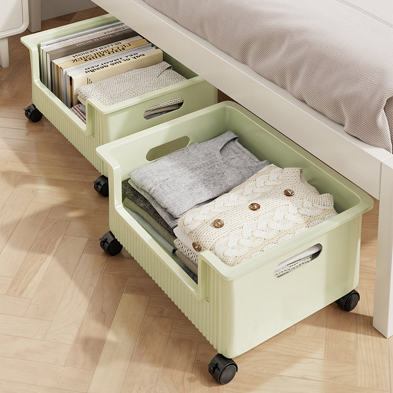 Low-Profile Wheeled Under-Desk Storage Bin with Cutout Handles