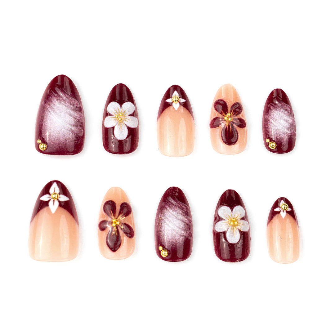 Elegant Floral-Embellished Press-On Nail Design