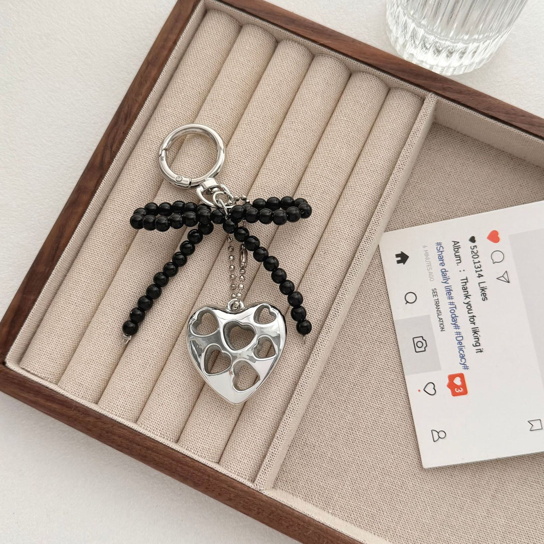 Heart-Shaped Charm Keychain with Beaded Bow Kalsten