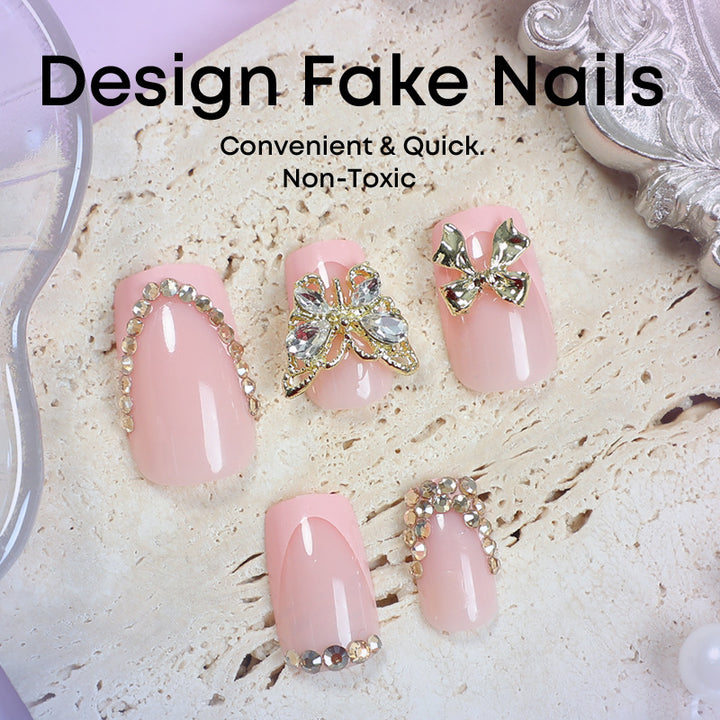 Glamorous artificial nail set with floral accents and glitter decorations Kalsten