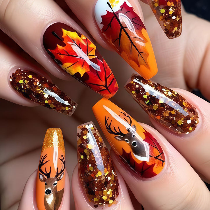 Artificial nails in autumn leaf design Kalsten