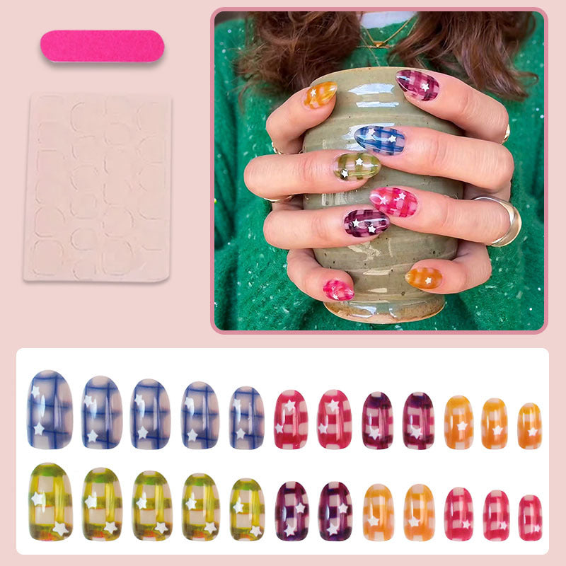 Art nail set with colorful star designs Kalsten